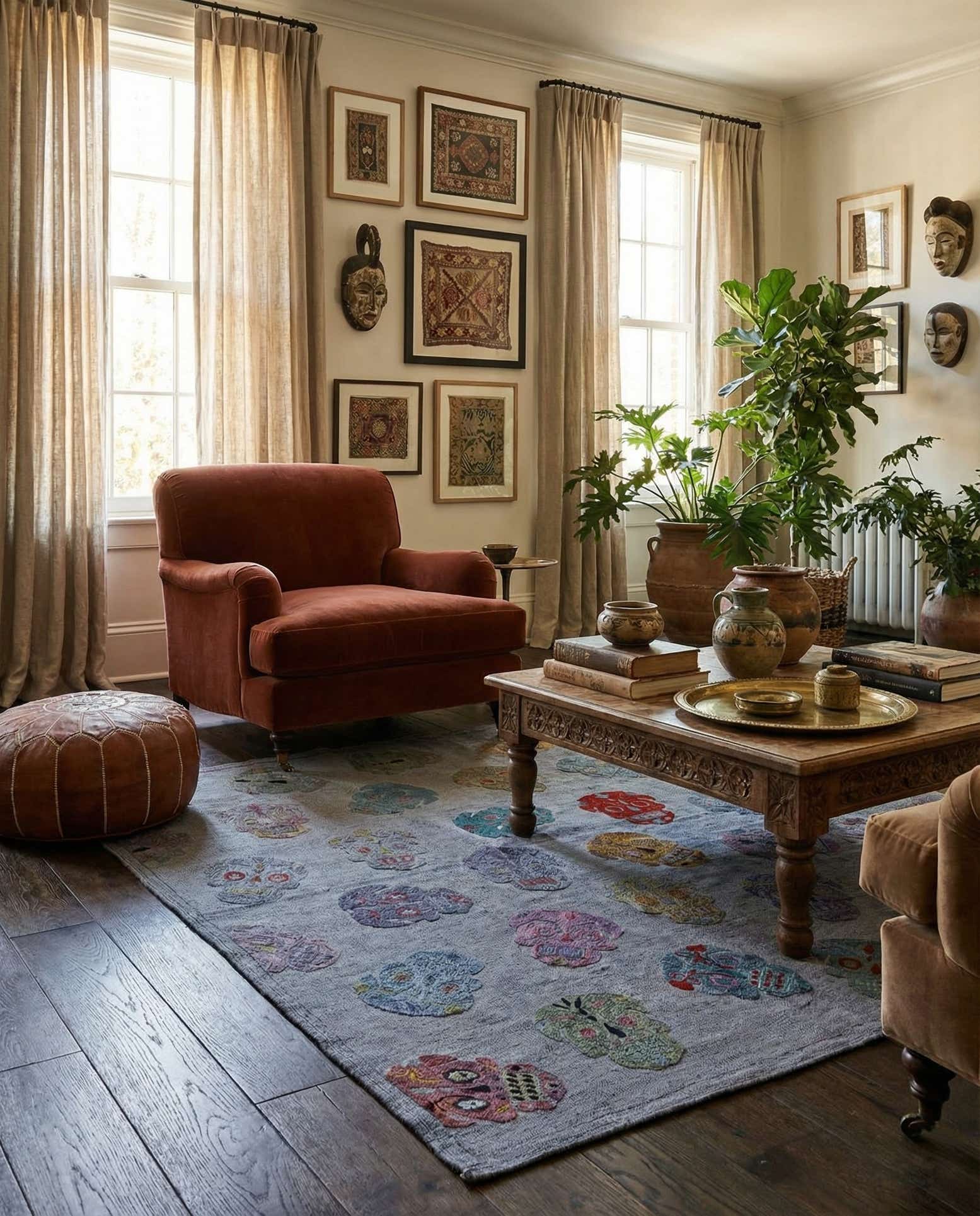 4' 3 x 5' 6 Hand Woven Kilim Suzani Wool Rug