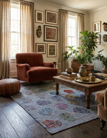 4' 3 x 5' 6 Hand Woven Kilim Suzani Wool Rug
