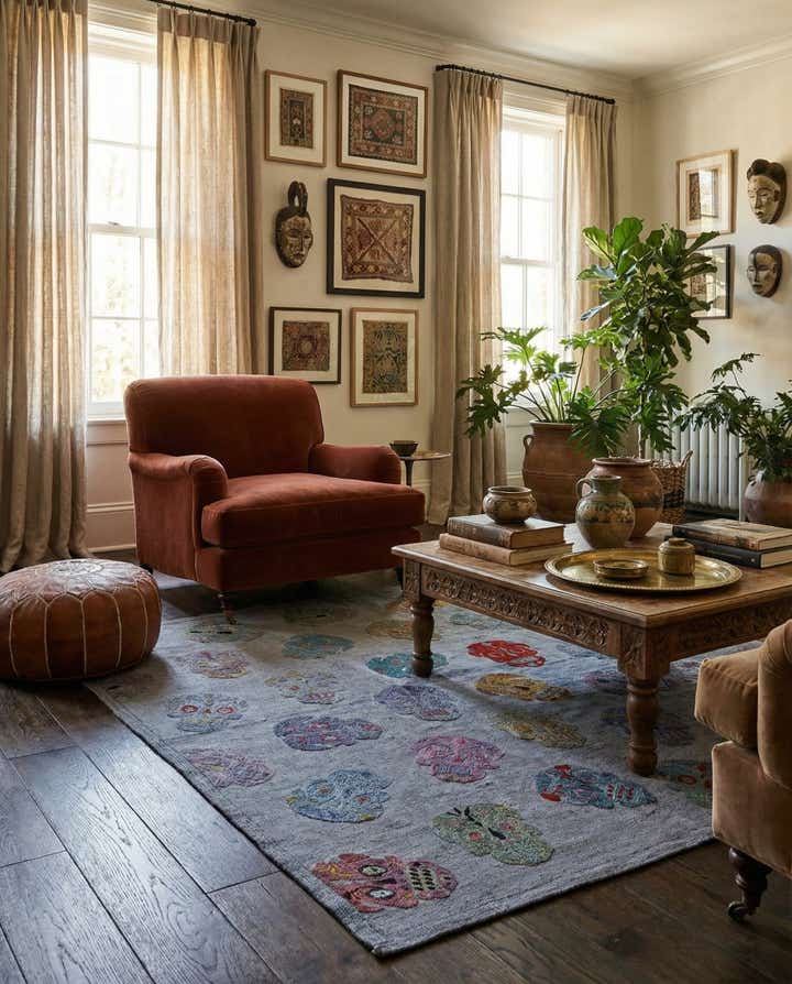 4' 3 x 5' 6 Hand Woven Kilim Suzani Wool Rug