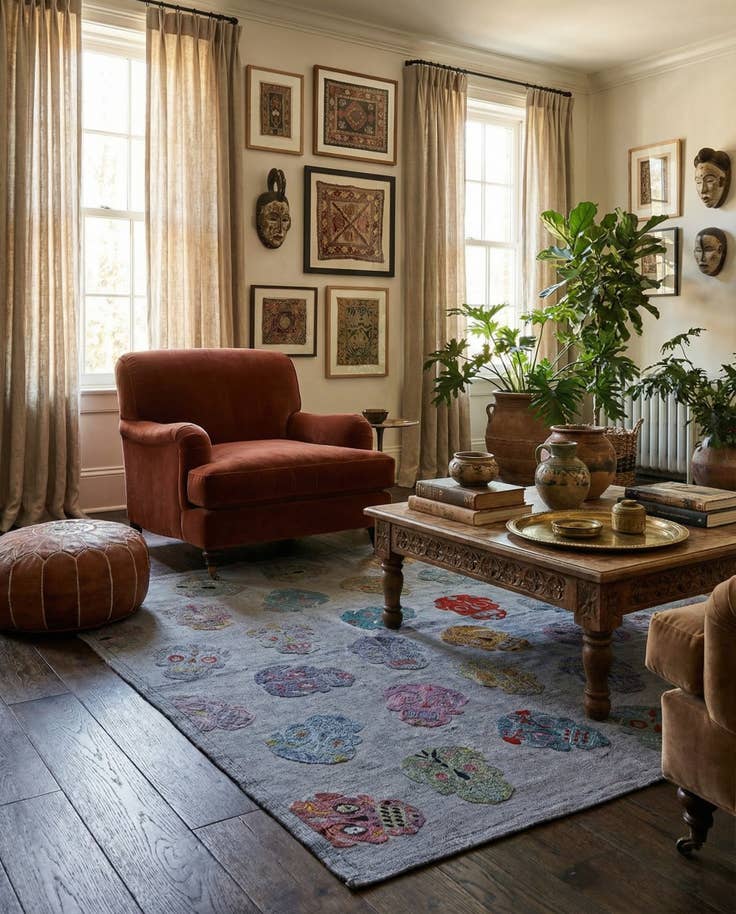 Detail image of 4' 3 x 5' 6 Hand Woven Kilim Suzani Wool Rug