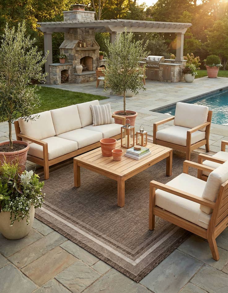 Detail image of 10' x 13' 1 Easy-Clean Border Indoor / Outdoor Rug