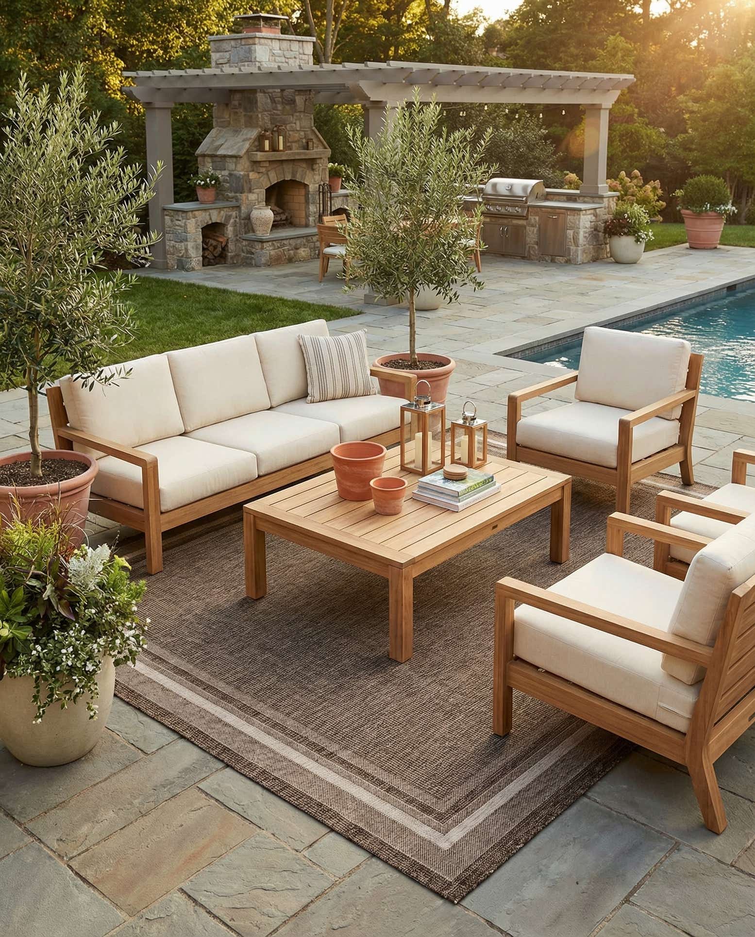 10' x 13' 1 Easy-Clean Border Indoor / Outdoor Rug