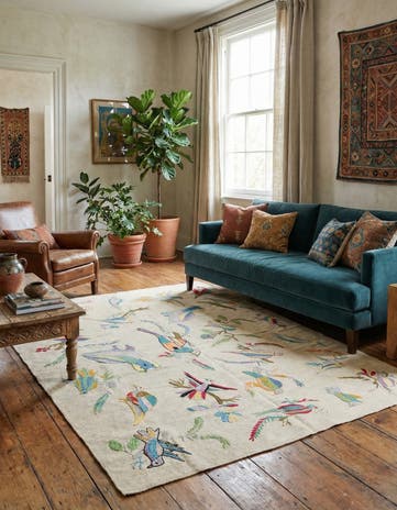5' 3 x 6' 3 Hand Woven Kilim Suzani Wool Rug