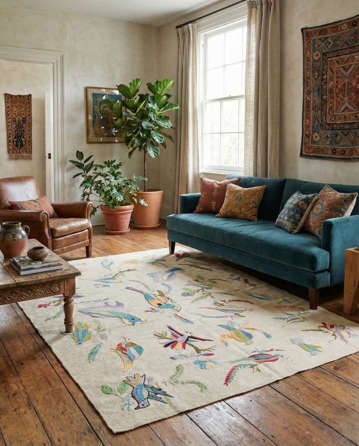5' 3 x 6' 3 Hand Woven Kilim Suzani Wool Rug