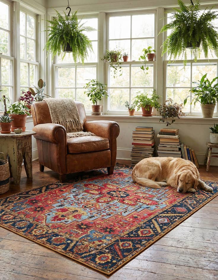 Detail image of 4' x 6'  Washable Traditional Indoor / Outdoor Rug