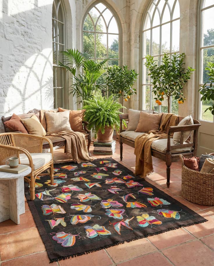 Detail image of 4' 4 x 6' 5 Hand Woven Kilim Suzani Wool Rug