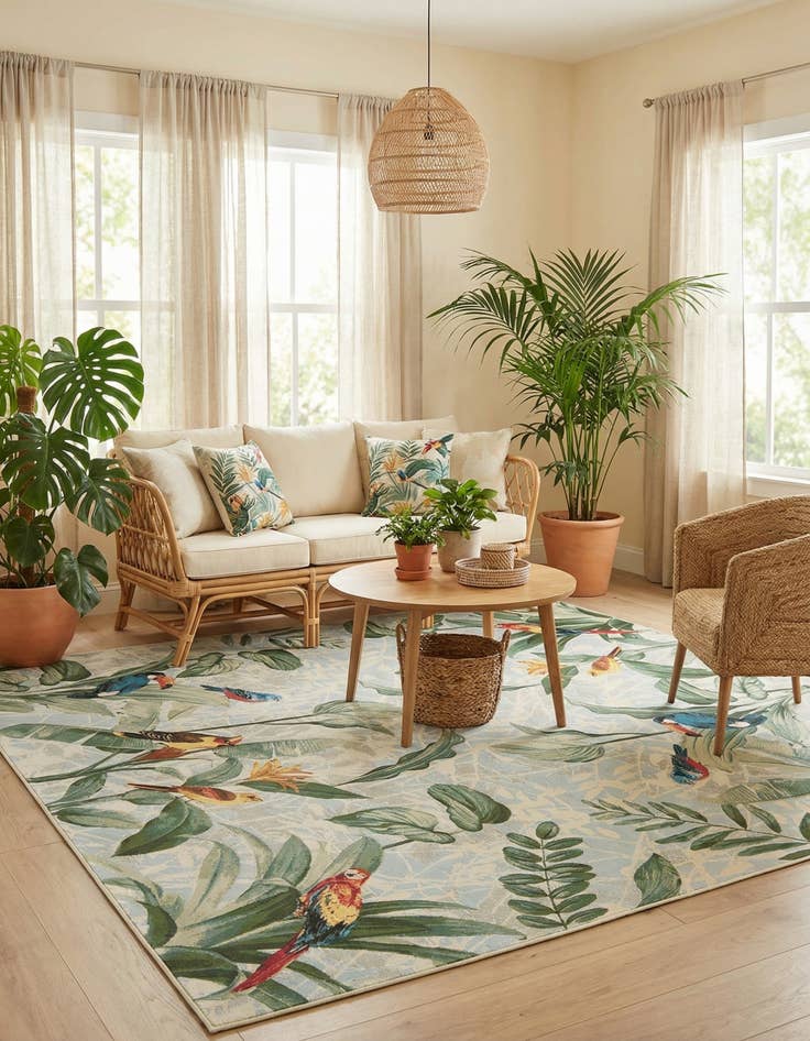 Detail image of  10' x 10'  Washable Botanical Indoor / Outdoor Square Rug