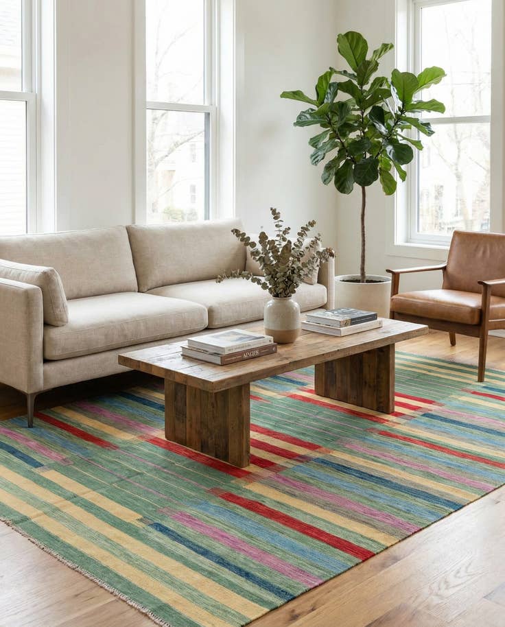 Detail image of 6' 9 x 9' 10 Hand Woven Kilim Modern Wool Rug