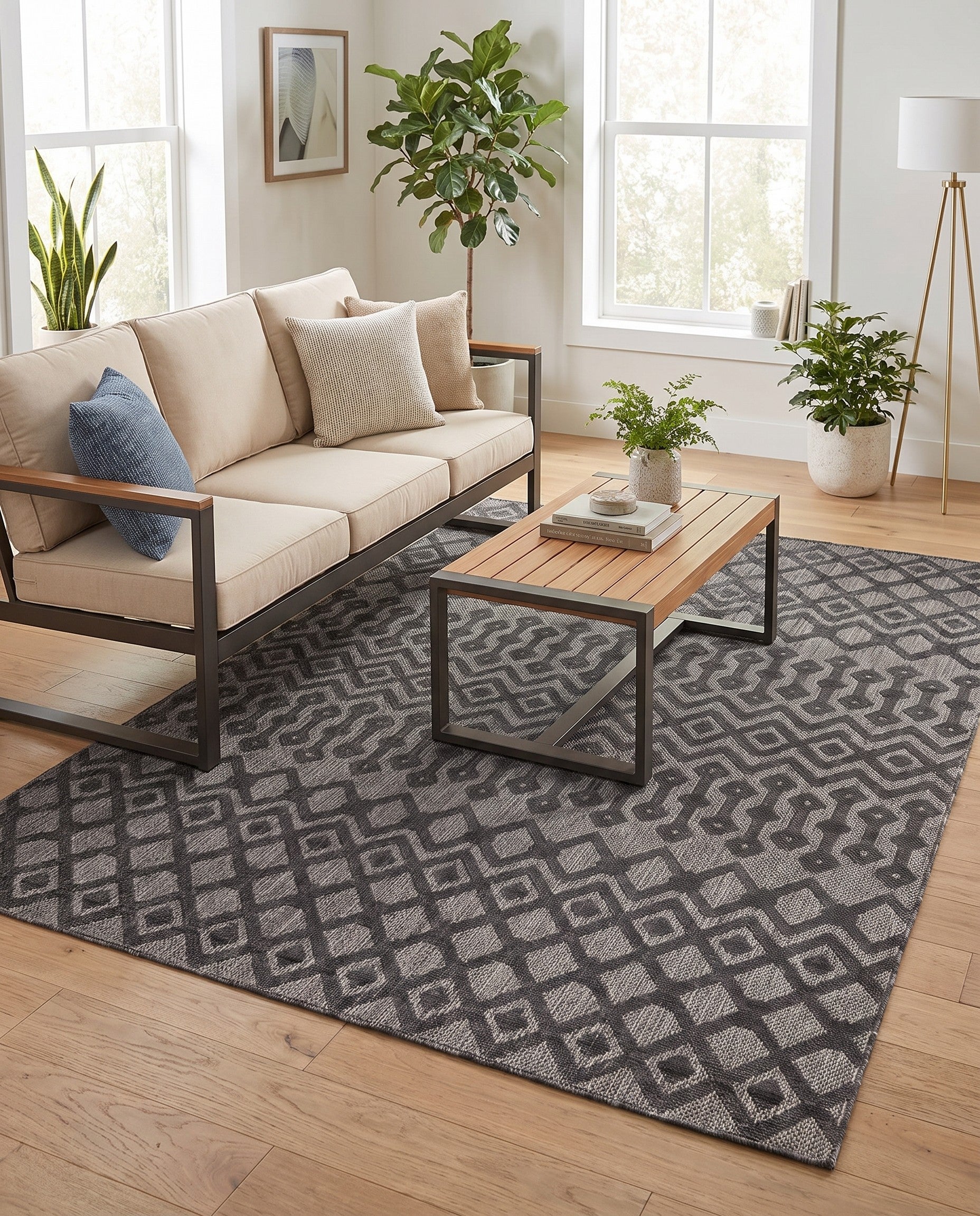 7' 10 x 10' Easy-Clean Trellis Textured Indoor / Outdoor Rug