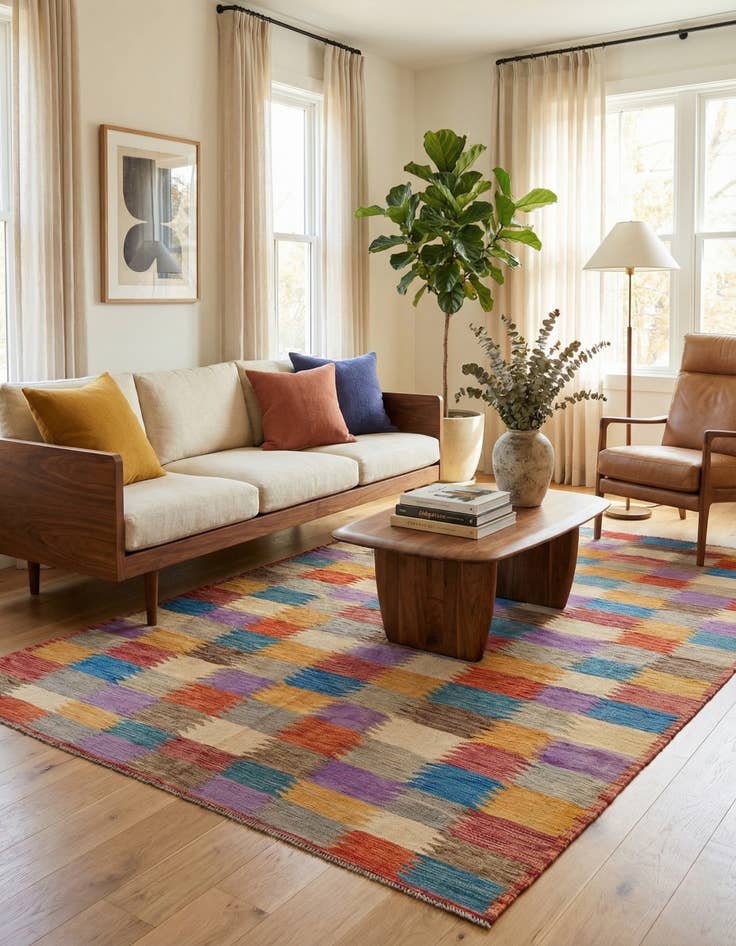 Detail image of 6' 7 x 9' 8  Hand Woven Kilim Modern Wool Rug