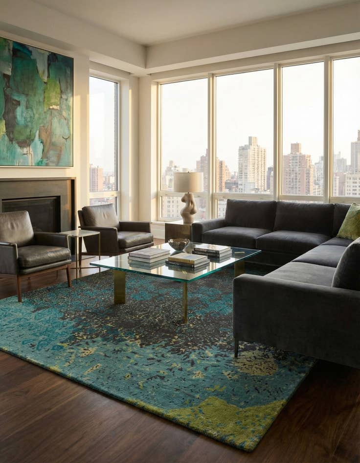 Detail image of 7' 6 x 9' 9 Modern Manshu Wool Rug