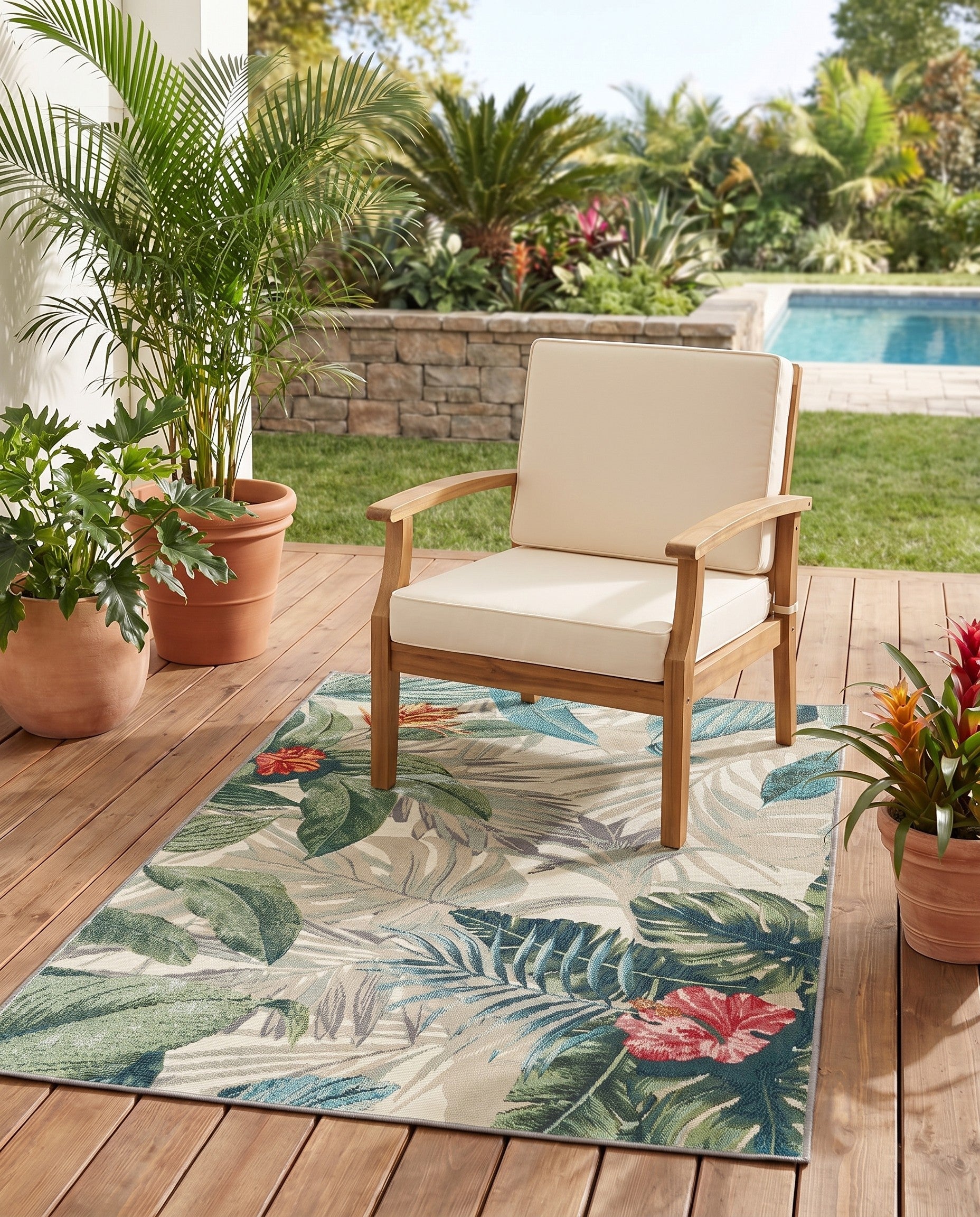 3' 3 x 5' 3 Easy-Clean Botanical Indoor / Outdoor Rug