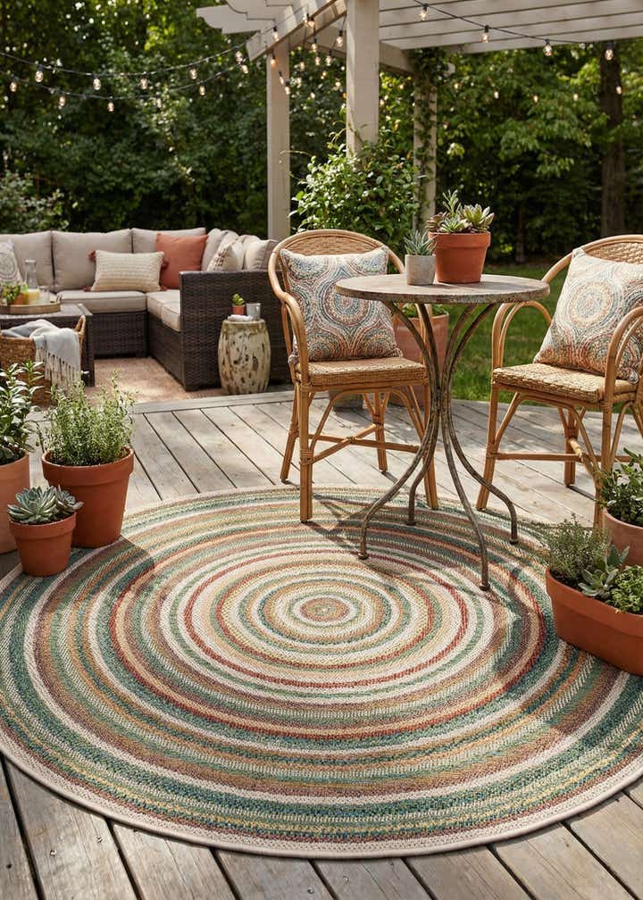 5' 3 x 5' 3 Easy-Clean Baja Indoor / Outdoor Round Rug