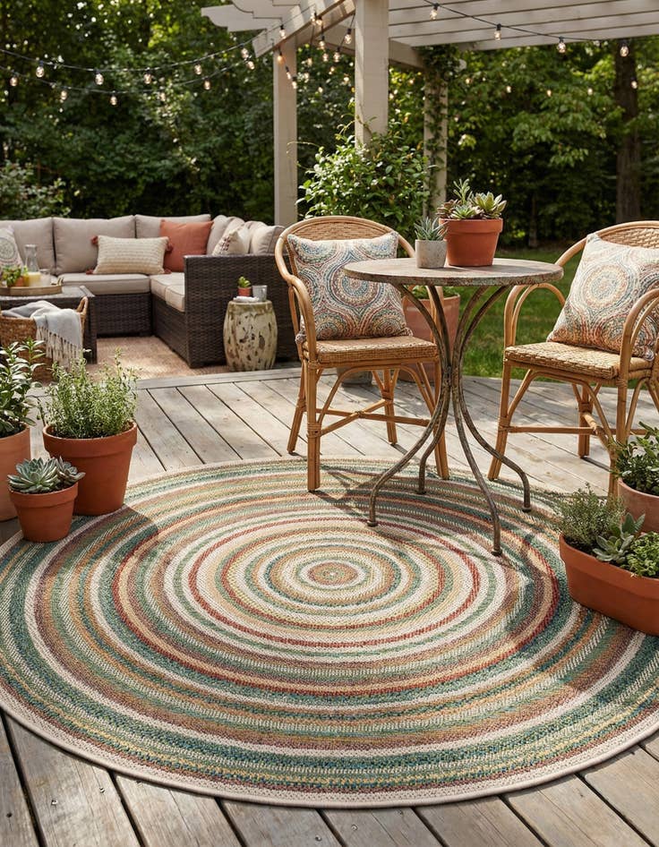 Detail image of  5' 3 x 5' 3  Washable Baja Indoor / Outdoor Round Rug