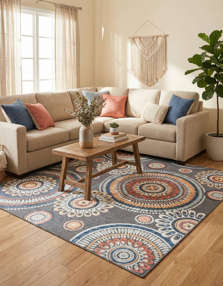 Detail image of 8' 2 x 8' 2 Easy-Clean Botanical Indoor / Outdoor Square Rug