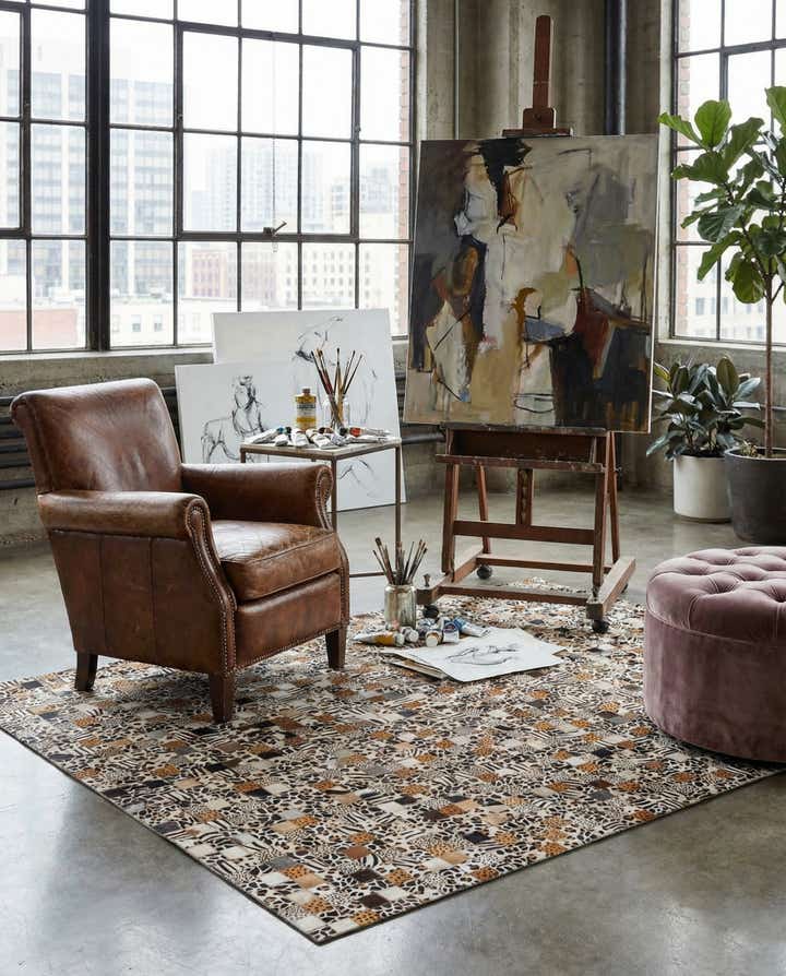 5' 1 x 8' Cowhide Leather Rug