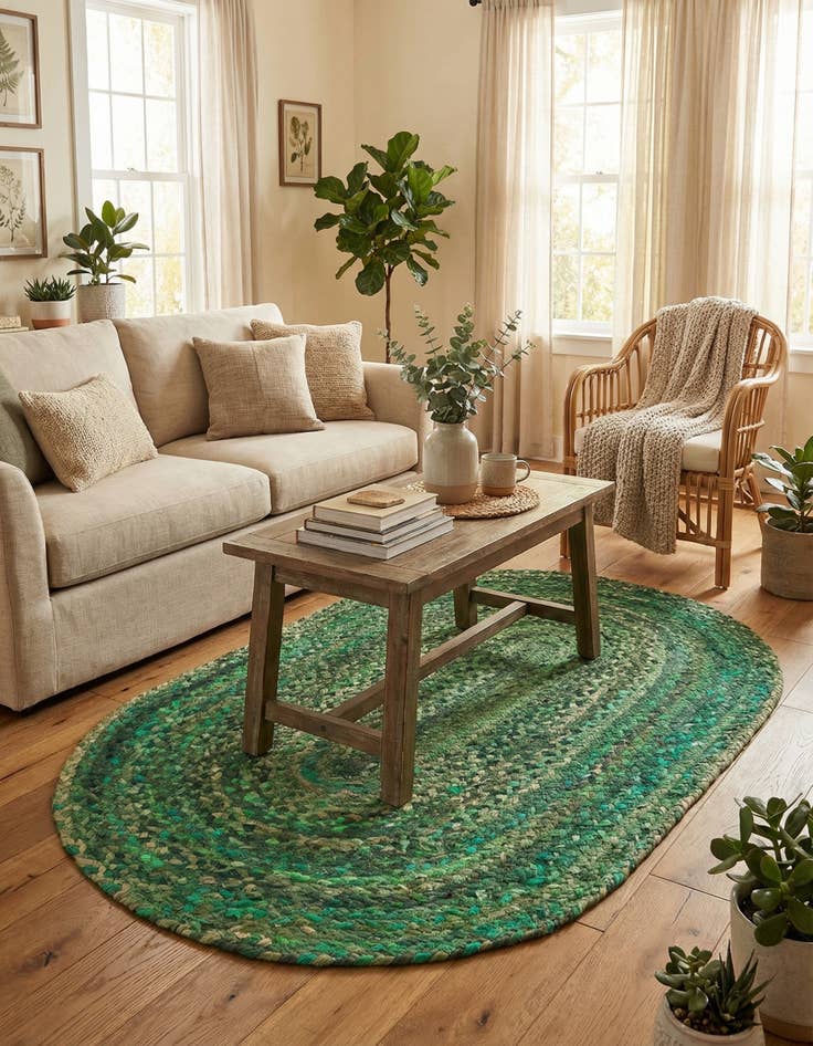 Detail image of  3' 3 x 5' 1  Hand Braided Chindi Oval Rug