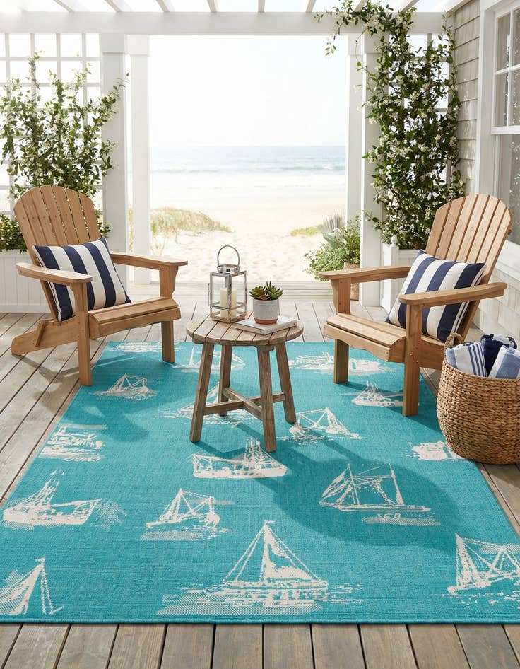 Detail image of 5' 3 x 8' Easy-Clean Coastal Indoor / Outdoor Rug
