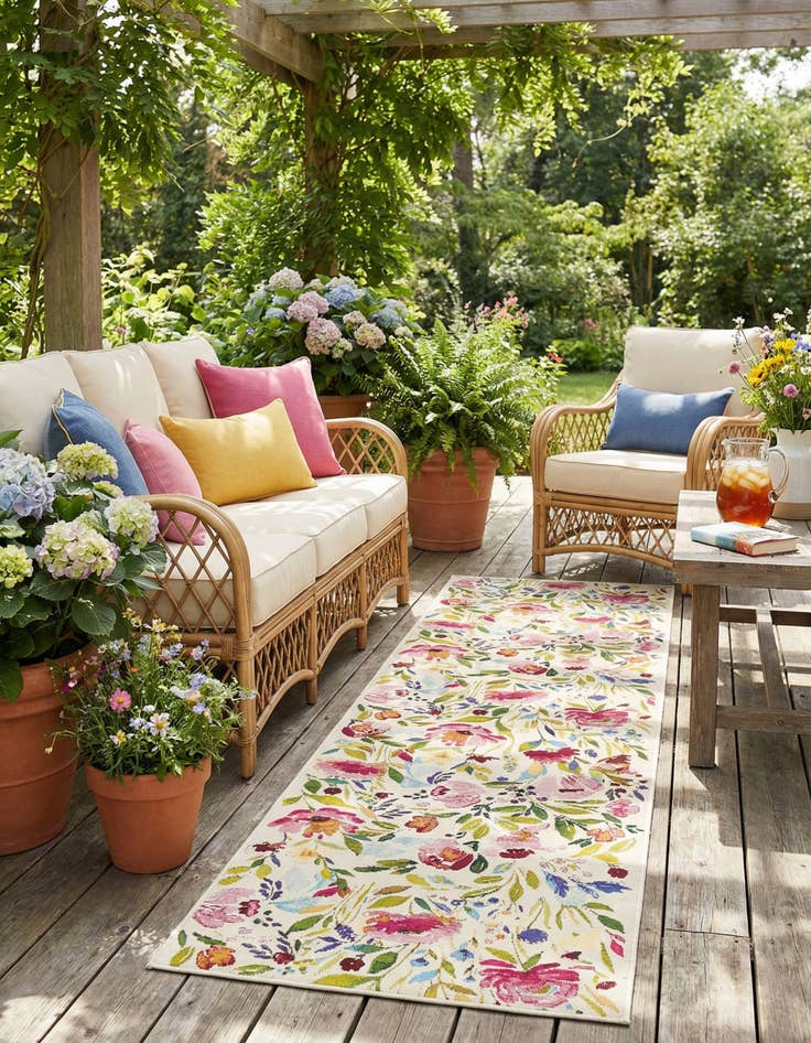 Detail image of 2' 7 x 10'  Washable Botanical Indoor / Outdoor Runner Rug