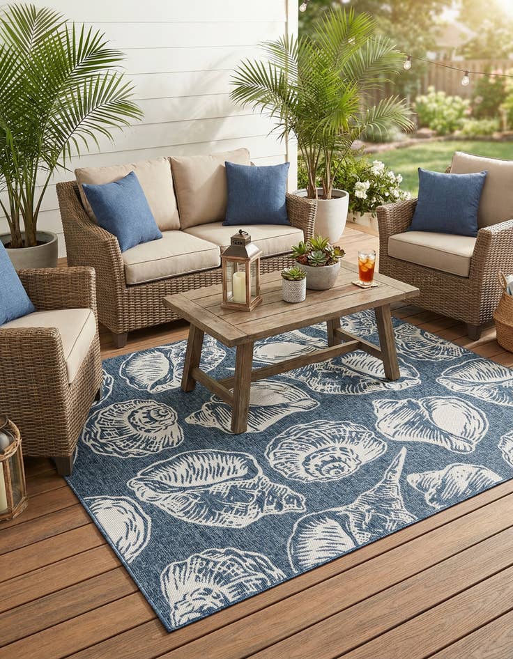 Detail image of 7' 10 x 7' 10  Washable Coastal Indoor / Outdoor Square Rug