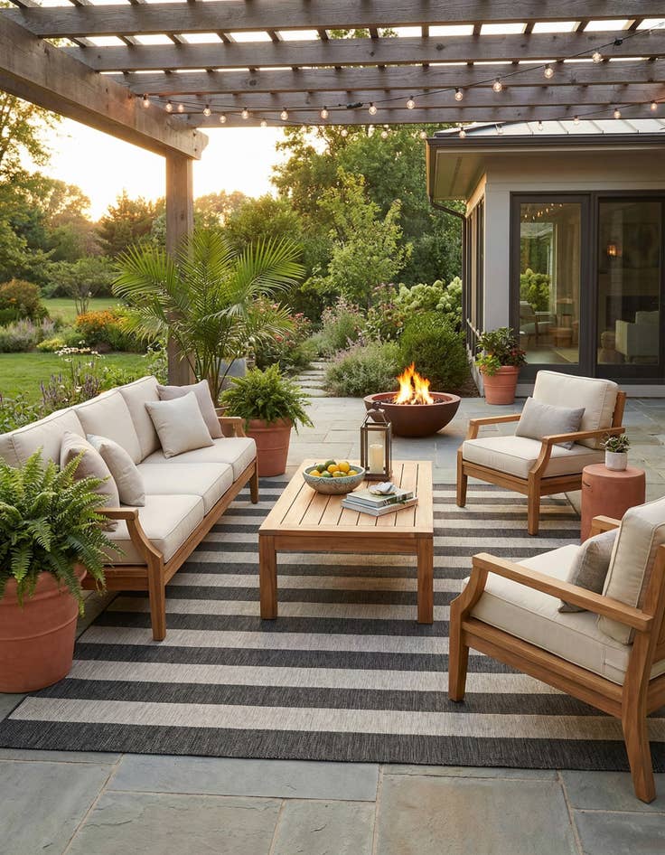 Detail image of 10' x 14' Easy-Clean Striped Indoor / Outdoor Rug