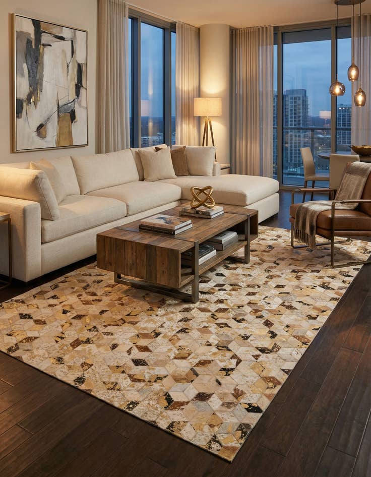 Detail image of 5' x 7' 10 Cowhide Leather Rug