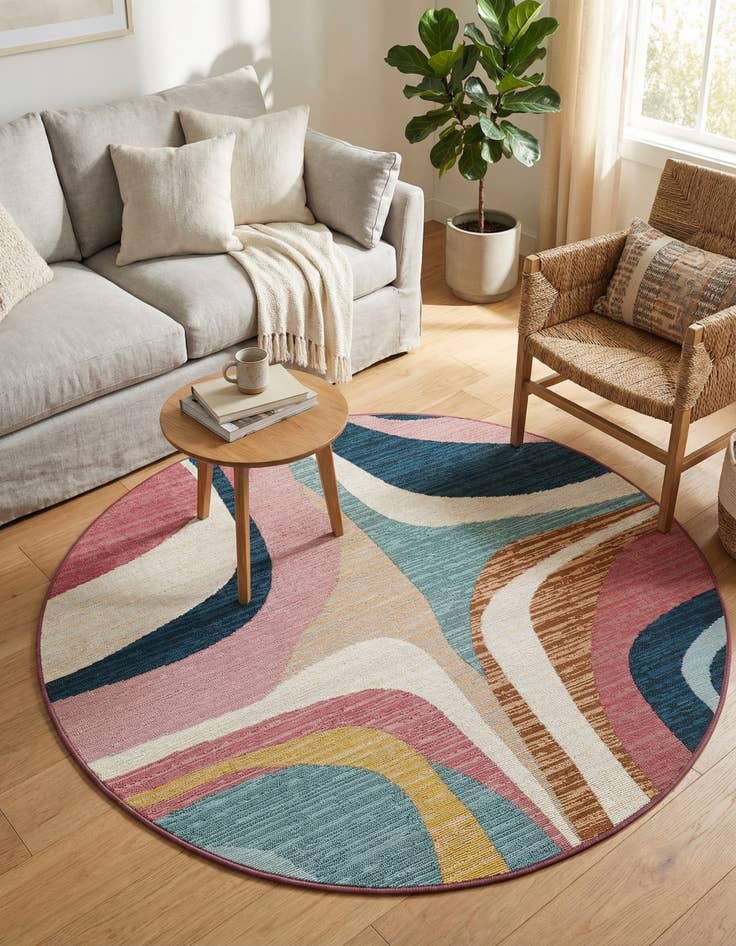 Detail image of 4' x 4'  Washable Modern Indoor / Outdoor Round Rug
