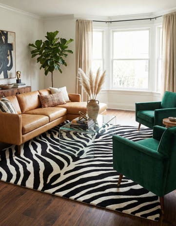 Black and White Hand Tufted Safari Wool Square Rug