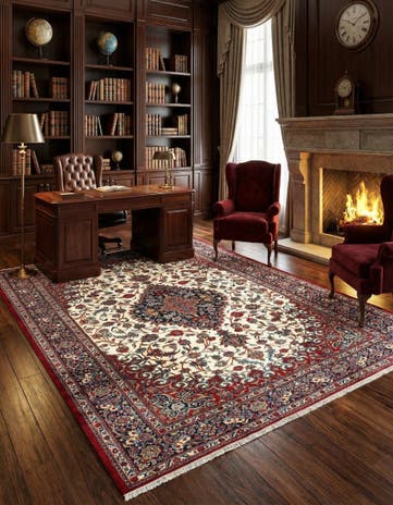 6' 8 x 9' 8 Hand Knotted Qom Persian Rug
