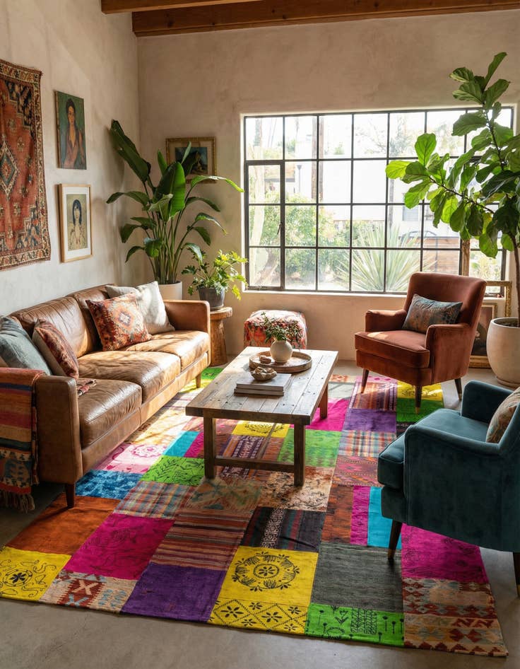 Detail image of 6' 8 x 10'  Hand Woven Kilim Patchwork Wool Rug