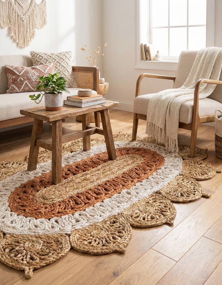 Detail image of 2' x 3' 1  Hand Braided Jute Oval Rug