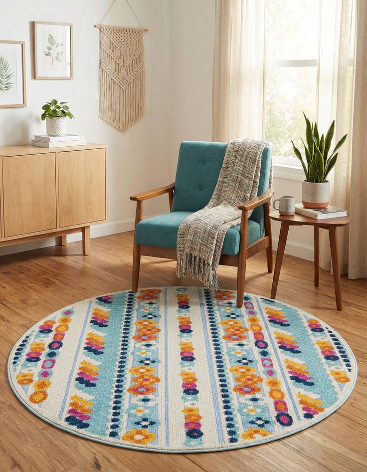 Detail image of 5' 3 x 5' 3  Washable Aruba Indoor / Outdoor Round Rug