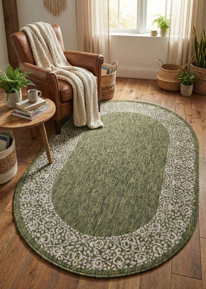 3' x 5' 3 Easy-Clean Border Indoor / Outdoor Oval Rug
