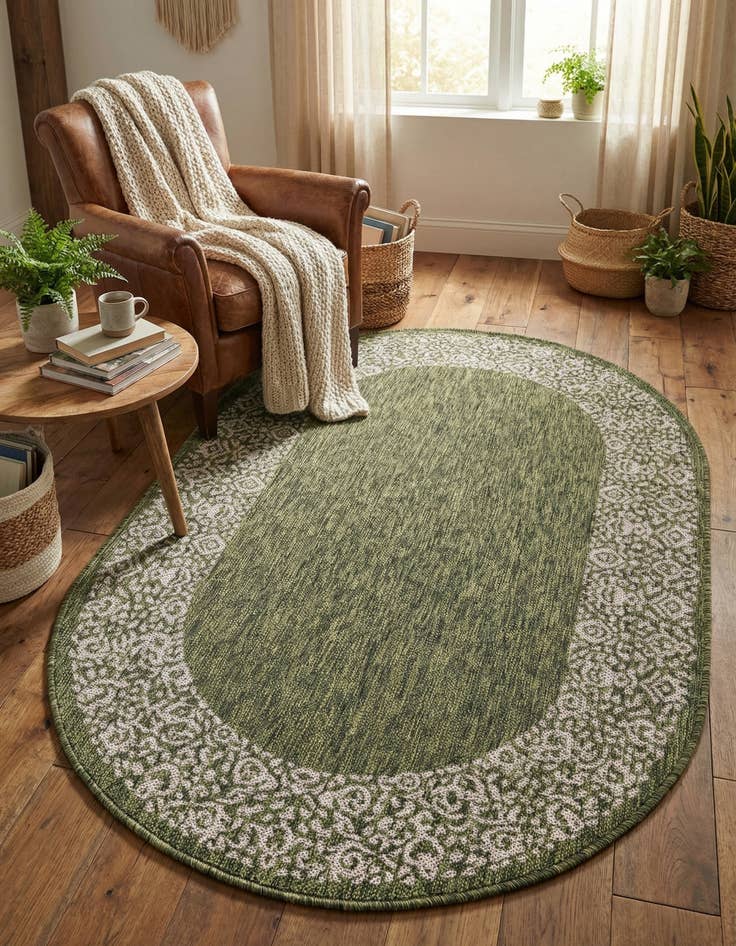 Detail image of 3' x 5' 3 Easy-Clean Border Indoor / Outdoor Oval Rug