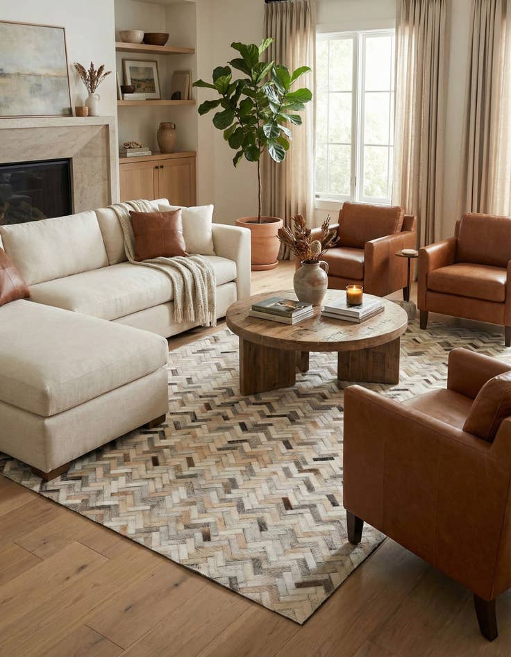 Detail image of 4' 10 x 7' 10 Cowhide Stocks Rug