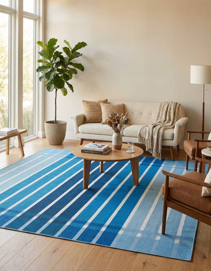 Detail image of 10' x 10'  Washable Striped Indoor / Outdoor Square Rug