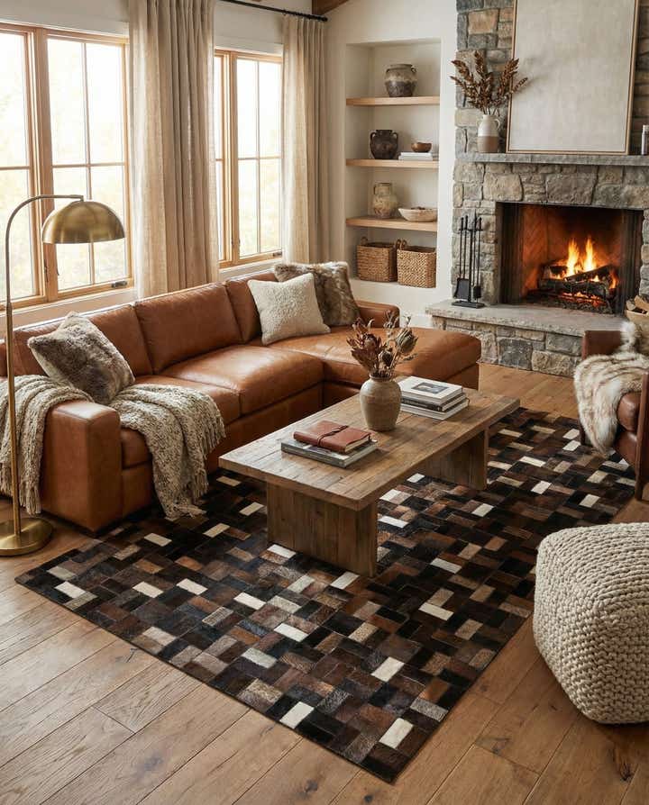 5' x 7' 9 Cowhide Leather Rug