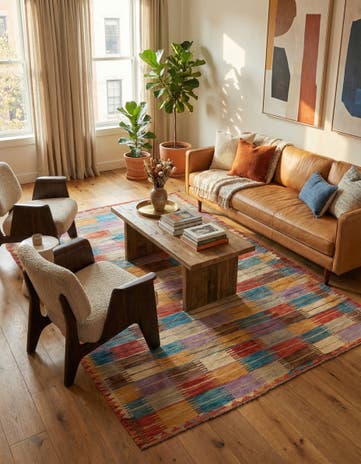 6' 4 x 9' 7 Hand Woven Kilim Modern Wool Rug