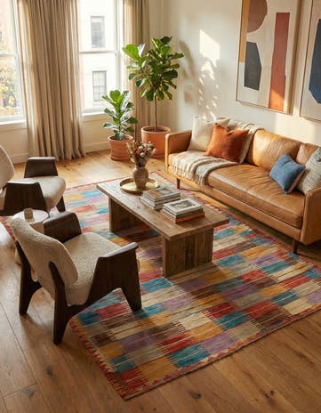 6' 4 x 9' 7 Hand Woven Kilim Modern Wool Rug
