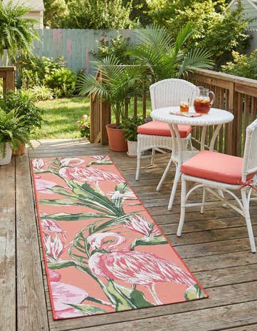 Coral Easy-Clean Botanical Indoor / Outdoor Runner Rug