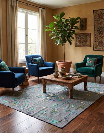 5' 9 x 7' 5 Hand Woven Kilim Suzani Wool Rug