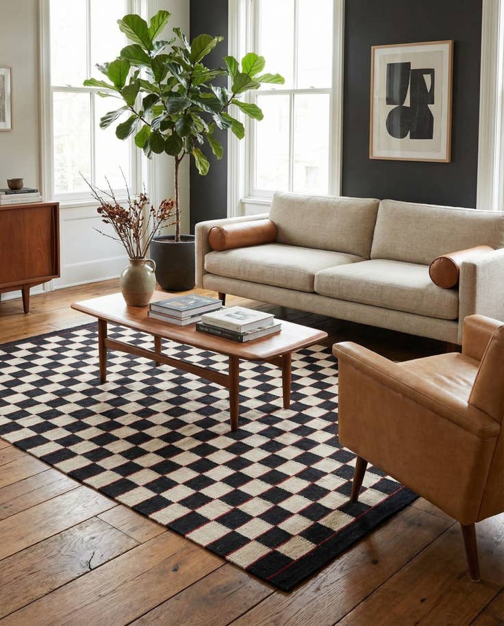 Detail image of 4' 5 x 6' Hand Woven Kilim Modern Wool Rug