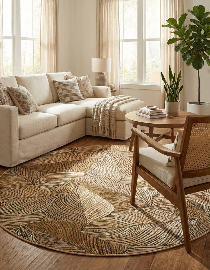 Detail image of 5' 3 x 5' 3  Washable Botanical Indoor / Outdoor Round Rug