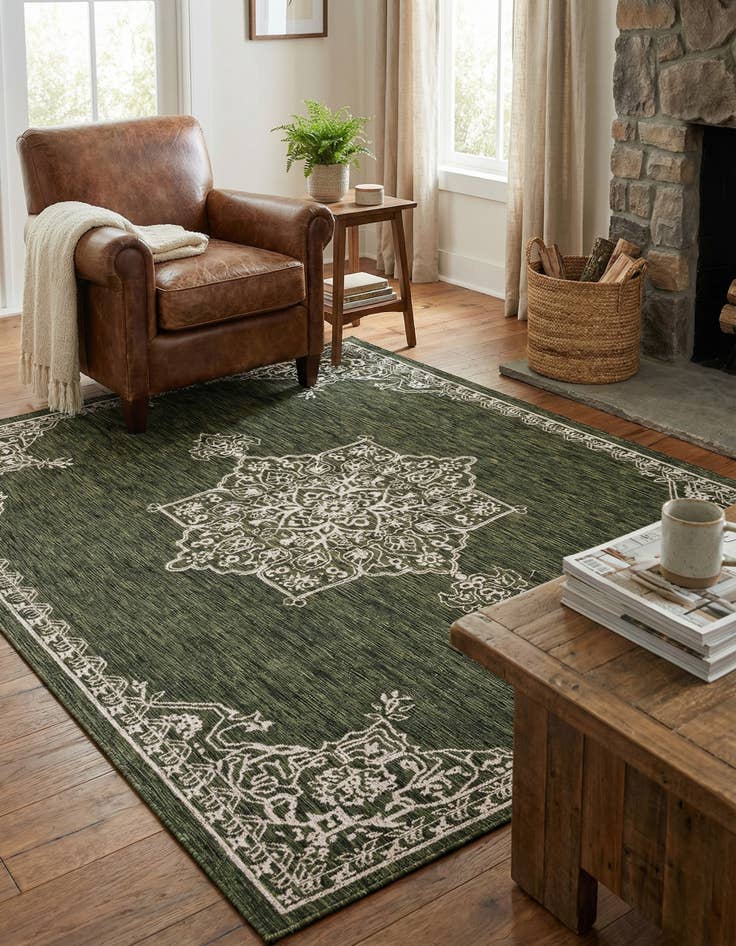Detail image of  7' 10 x 11'  Washable Traditional Indoor / Outdoor Rug