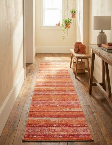 Rust Red Washable Timeless Runner Rug