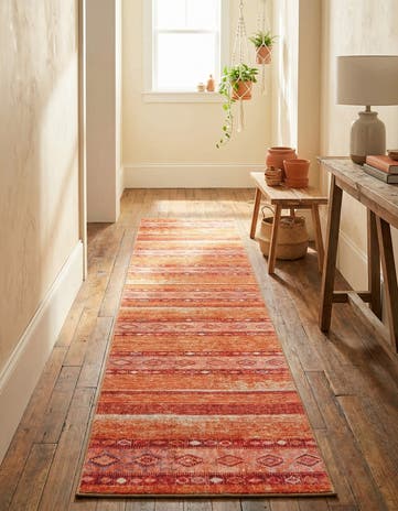 Rust Red Washable Timeless Runner Rug