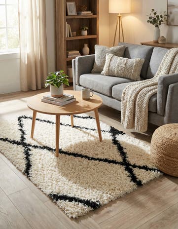 Pearl and Black Infinity Shag Rug