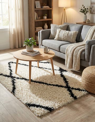 Pearl and Black Infinity Shag Rug