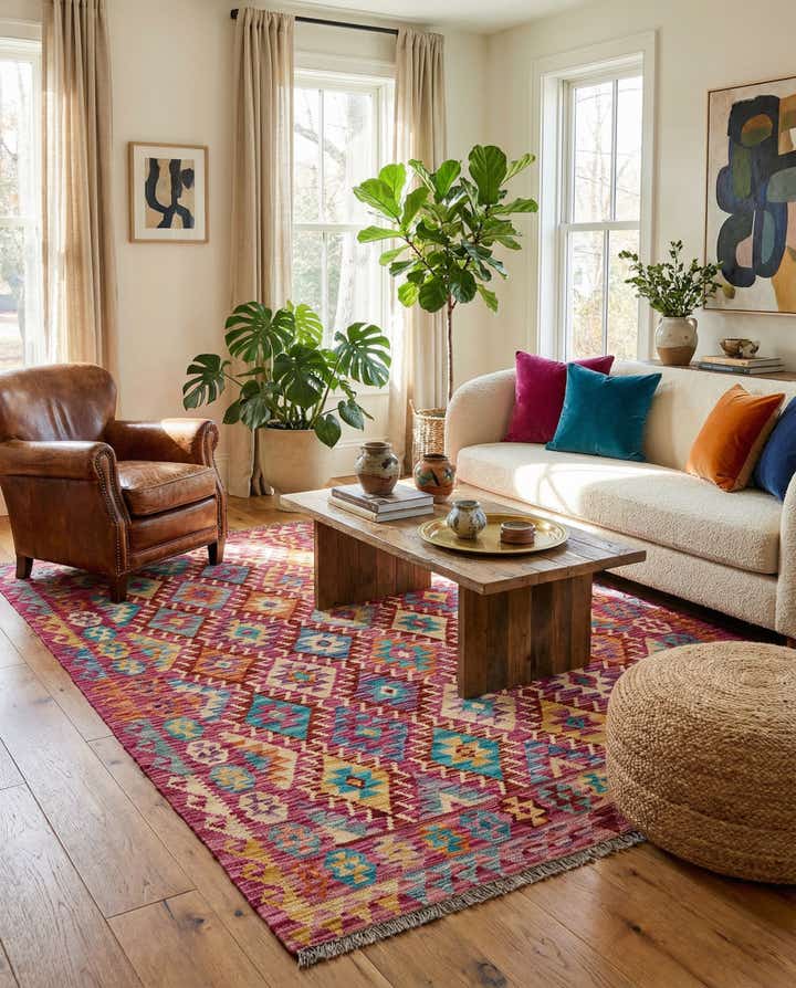 4' 11 x 6' 5 Hand Knotted Marok Kilim Rug