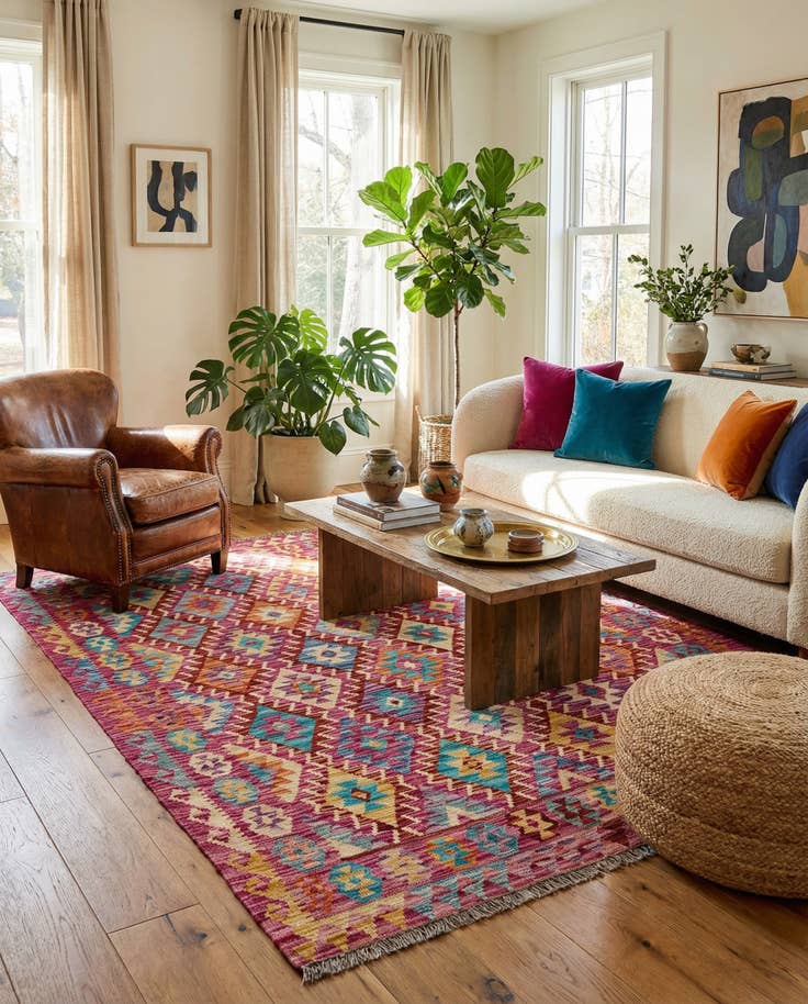 Detail image of 4' 11 x 6' 5 Hand Knotted Marok Kilim Rug